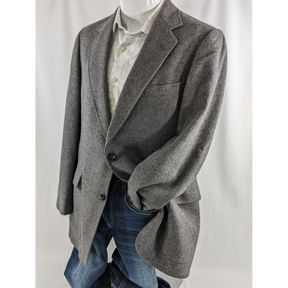 Orbach's Gray 100% Camelhair Crosshatch Vintage‎ Men's Suit Blazer 44R Excellent